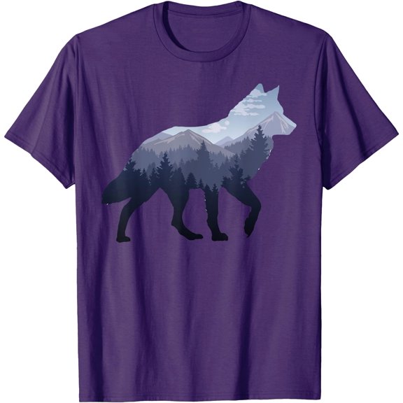 Lone Wolf Survives The Mountain Silhouette Art Unisex T-Shirt for Men Women Kids Toddler,Purple Color,Size M
