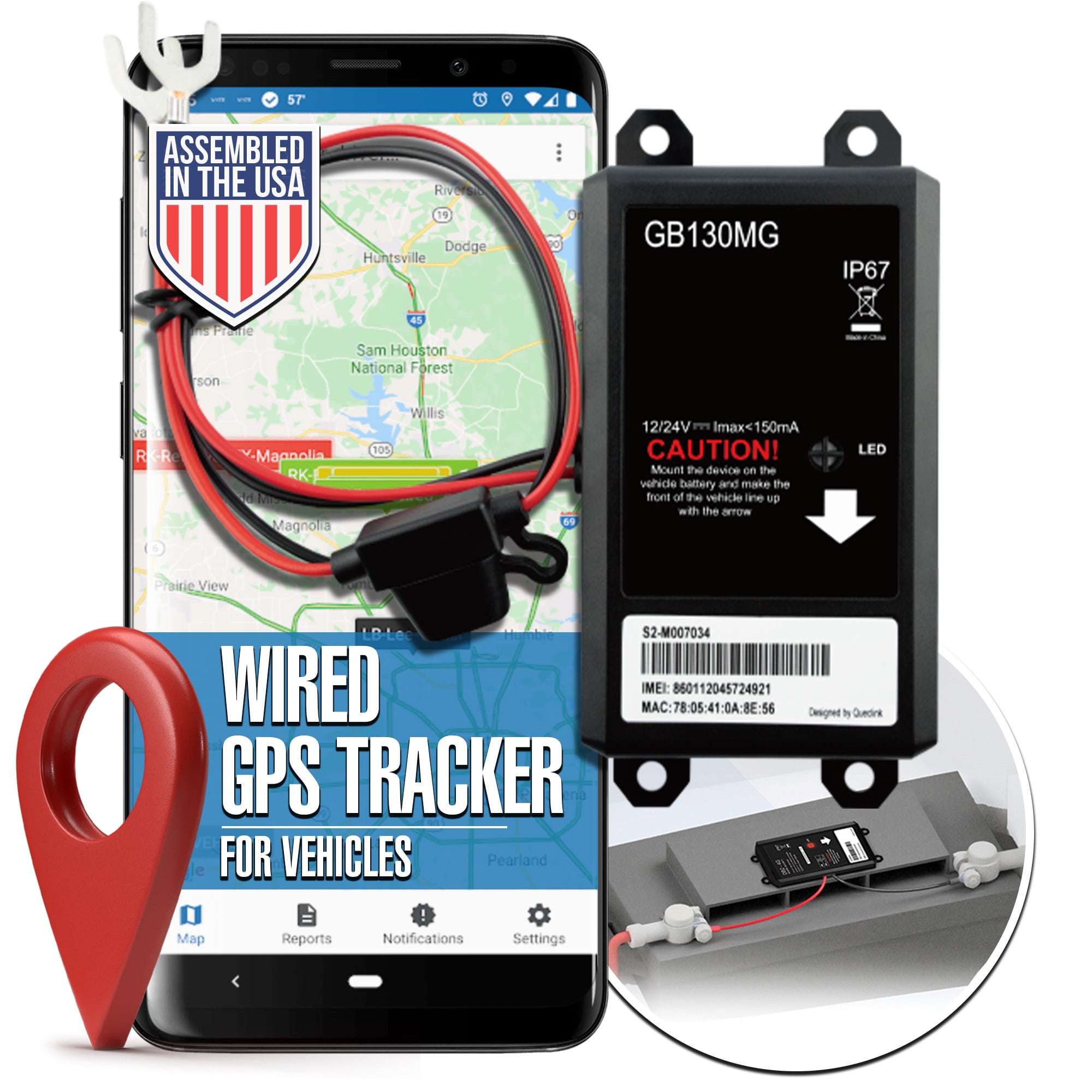 LoneStar GB130MG Cellular-phone Based GPS Vehicle Tracking with Geofencing for Car