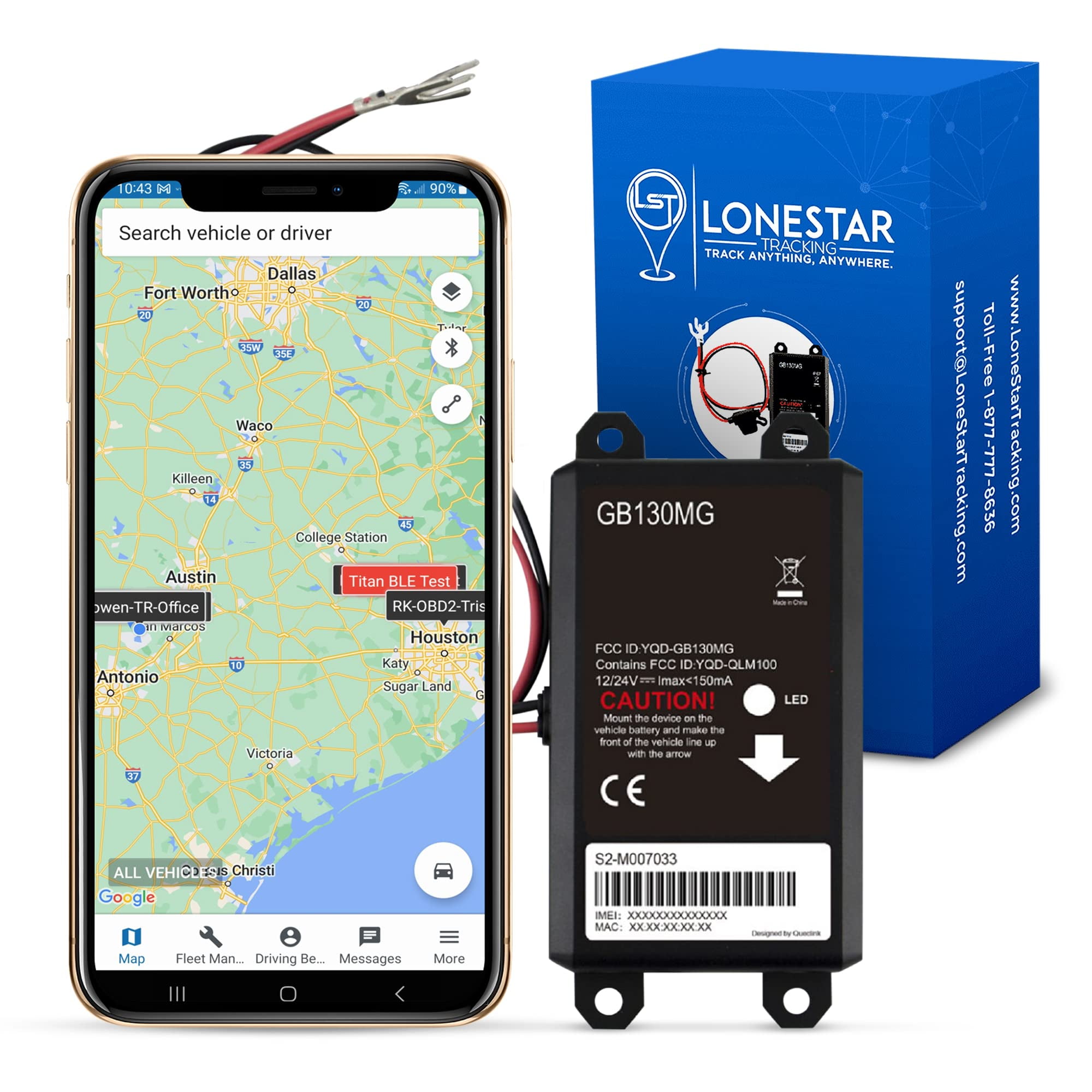 LoneStar Tracking GPS Tracker: GB130 Wired 4G/5G Cat M1 - Hidden Car GPS Tracker Device, Anti-Theft Car Security for Vehicles,Trucks, Assets, Real-Time Auto Location Tracking (Subscription Required)