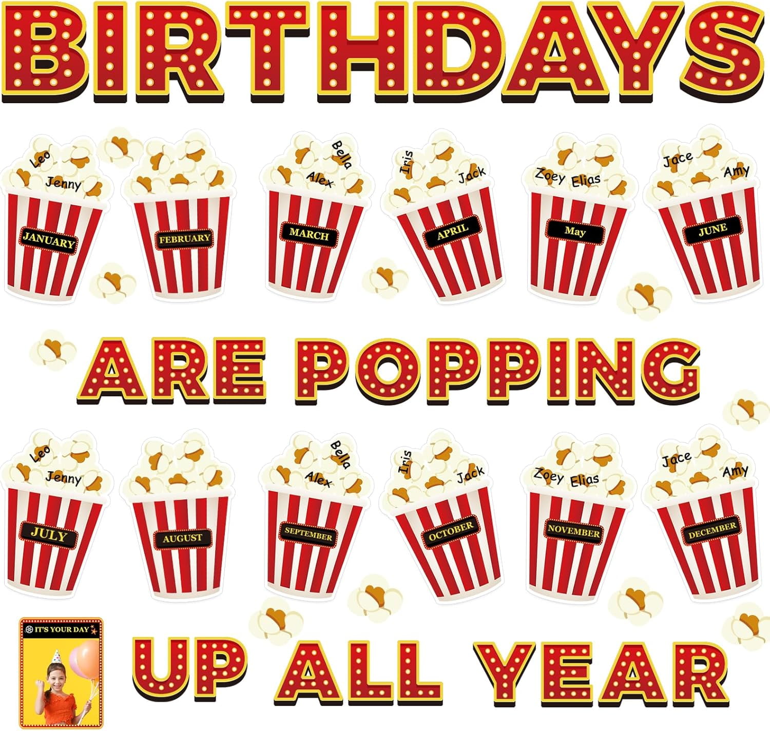 Naozinebi Popcorn Bulletin Board Set - Movie Theme Classroom Decor, DIY Cutouts For Back To School, Study Habits Display