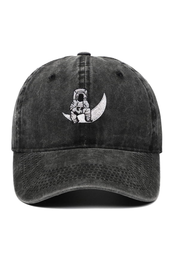 Lonely Astronaut Embroidered on the Moon Cotton Washed Baseball Cap Unisex Adjustable
