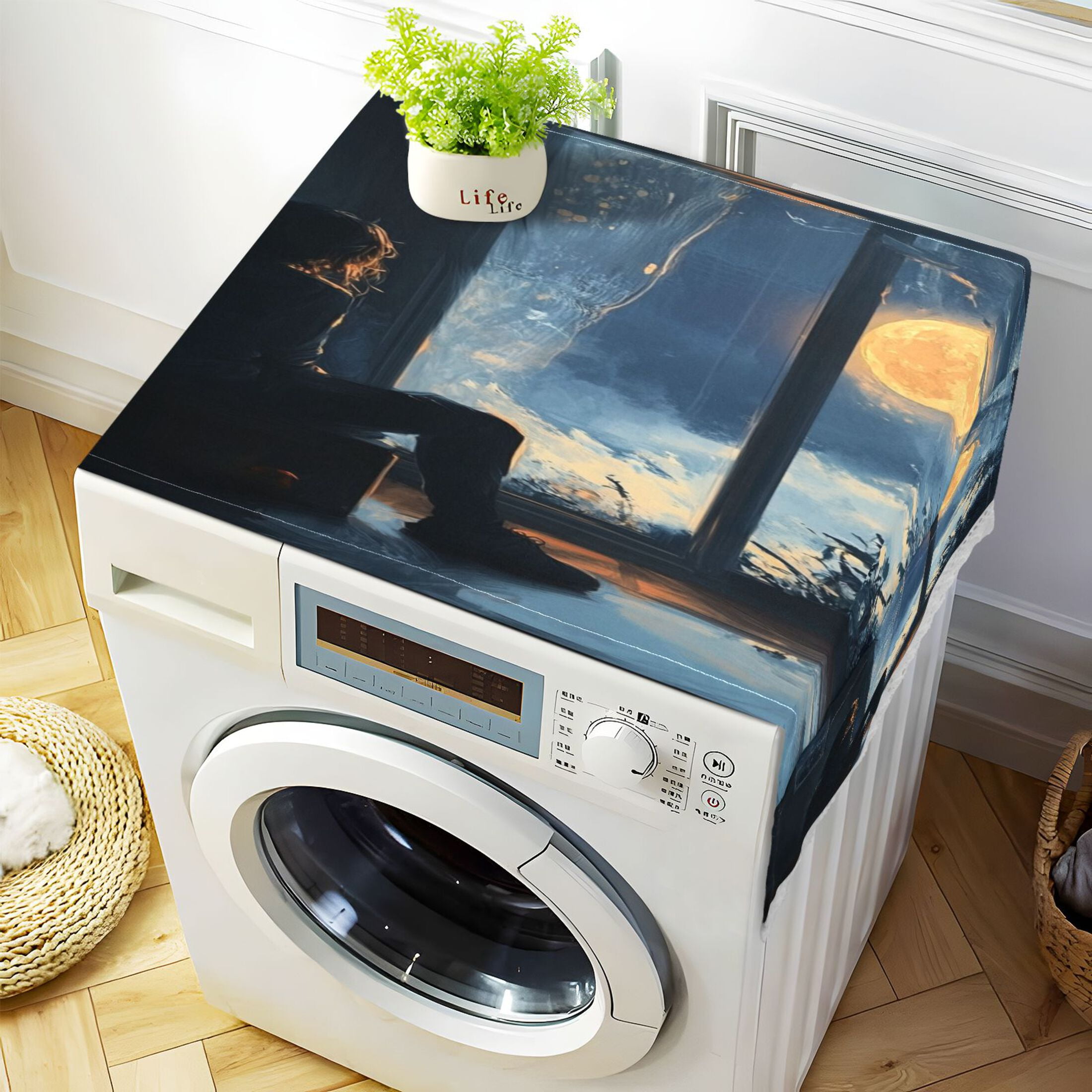 Lonely BackWasher and Dryer Covers Dust-Proof and Oil Resistant Fridge Cover with 4 Storage Pockets Washing Machine Top Cover for Laundry Kitchen Home 51.2 x 22 In