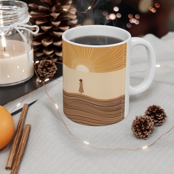 Lonely Girl Coffee Mug, Lonely Woman Coffee Mug, Desert Woman with Sun Tea Cup, Gift, Gift Her, Gift Mom.