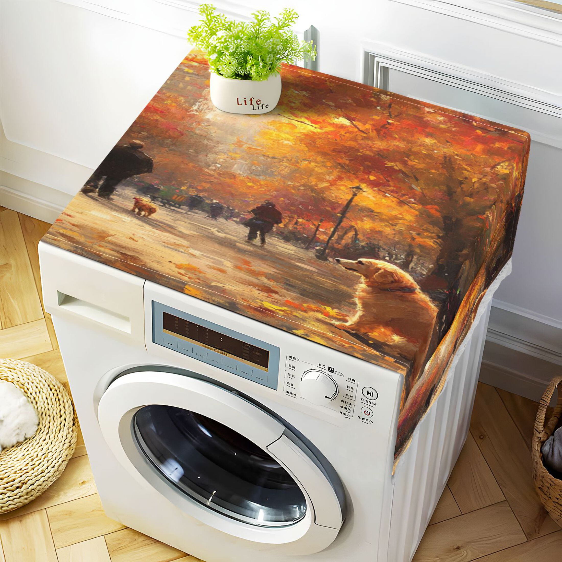 Lonely Golden RetrieverWasher and Dryer Covers Dust-Proof and Oil Resistant Fridge Cover with 4 Storage Pockets Washing Machine Top Cover for Laundry Kitchen Home 51.2 x 22 In
