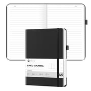 Lonely Oak Lined Journal Notebook, A5 Leather Hardcover Notebook for Women & Men, 120GSM Acid-Free Paper Daily Diary Journal for Work Black