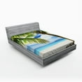 thumbnail image 1 of Lonely Palm Tree Fitted Sheet, Sandy Beach Isolated Philippines Hot Sunny Travel Destination, Soft Decorative Fabric Bedding, Full Size, Coconut Green Blue, by Ambesonne, 1 of 2