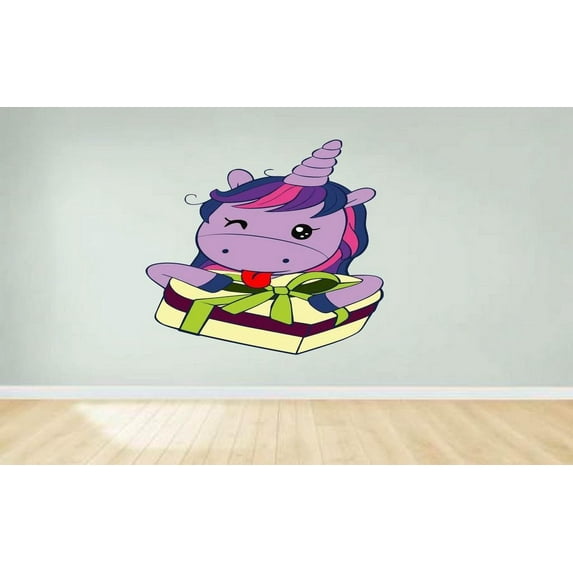 Lonely Purple Unicorn Cartoon Character Wall Art Sticker Vinyl Decals Girls Boys Children Baby Bedroom House School Wall Decor Removable Sticker Peel and Stick Size (30x15 inch)