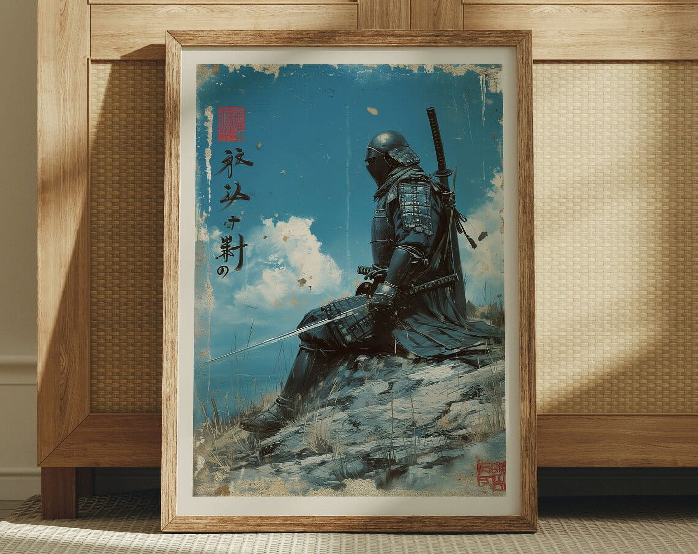 Trditional Drawing Lonely Soldier Japanese Wall Art Print, Traditional Asian Decor ...