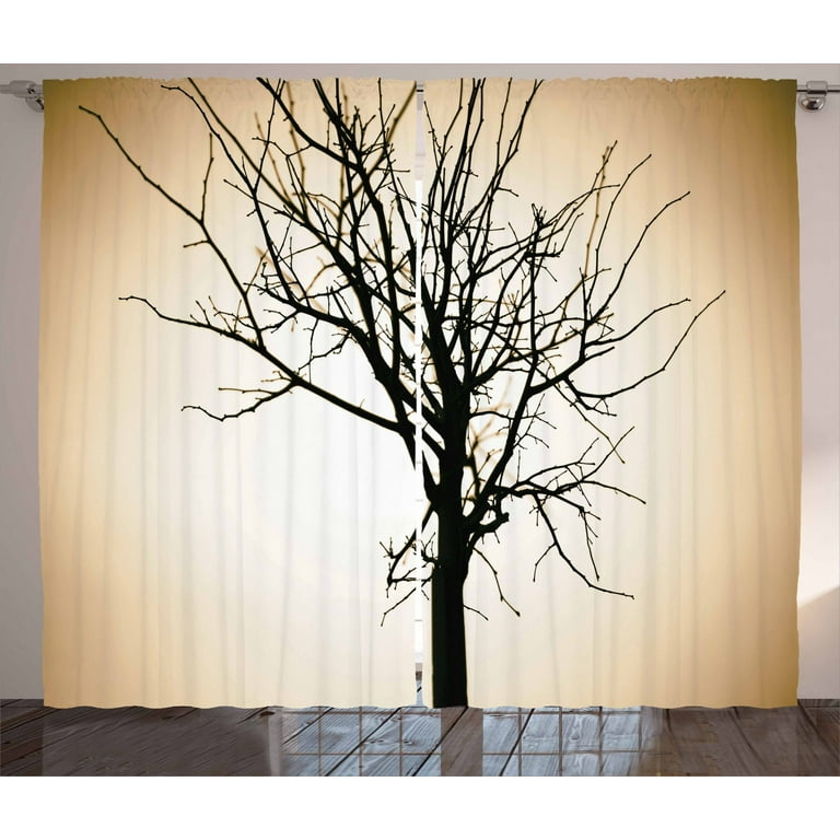 Lonely Tree Curtains 2 Panels Set Woodland Element Barren Design On Bokeh Style Background Ombre Effect Window Ds For Living Room Bedroom 108 W X 96 L Beige And Black By Ambesonne Com