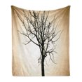 thumbnail image 1 of Lonely Tree Soft Flannel Fleece Blanket, Woodland Element Barren Tree Design on Bokeh Style Background Ombre Effect, Cozy Plush for Indoor and Outdoor Use, 70" x 90", Beige and Black, by Ambesonne, 1 of 5
