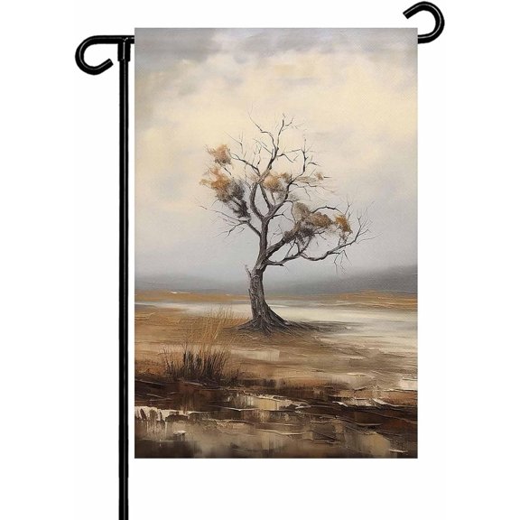 Lonely Withered Tree Steppe Garden Flags 12x18 Inch Double Sided Welcome Yard Flags for Outdoor Decor Sky Oil Painting Art Yard Outside Seasonal Decoration