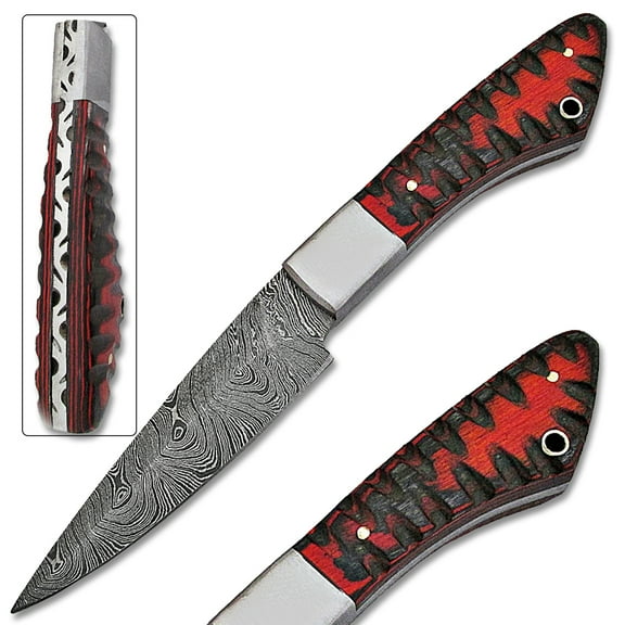 Loneman Man Damascus 1095 HC Steel Blade Knife W/Pakka Wood Handle