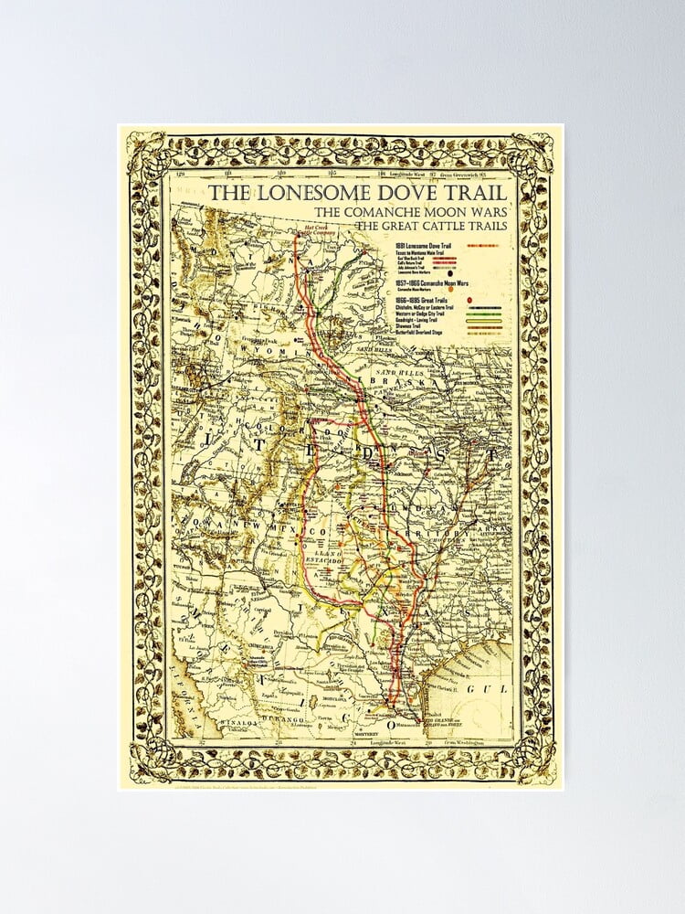 Lonesome Dove Trail Map to Montana Poster - Walmart.com