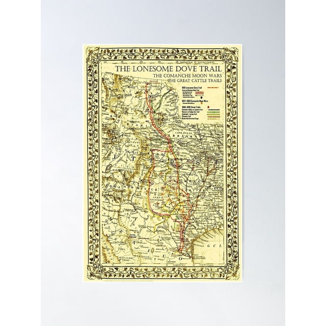 Lonesome Dove Trail Map to Montana Poster