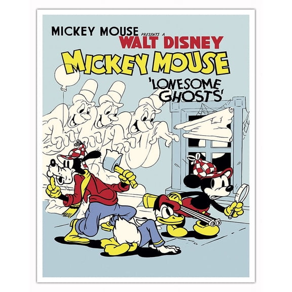 Lonesome Ghosts - Starring Mickey Mouse - Vintage Film Movie Poster c.1938 - Fine Art Matte Paper Print (Unframed) 16x20in