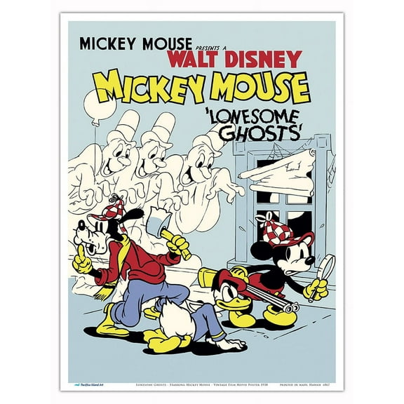 Lonesome Ghosts - Starring Mickey Mouse - Vintage Film Movie Poster c.1938 - Master Art Print (Unframed) 9in x 12in
