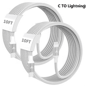 USB C to Lightning Cable,[2 Pack- 10ft] Long Nylon Braided Fast C to Lightning Cable for i Phone14/13/12/11/XS/XR/X/8/i Pad and More