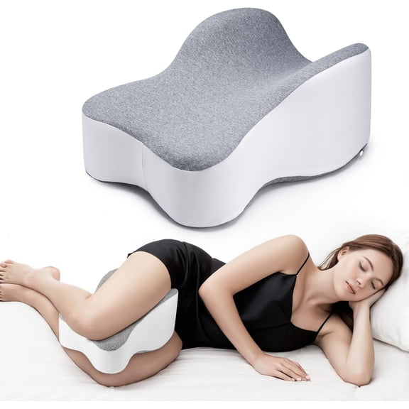 Long 14" Knee Pillow for Side Sleeper, Gray Large Leg Pillow for Between Knees Fully Supports Thighs & Knees for Required Separation, Aligns Spine for Hip Pain Relief