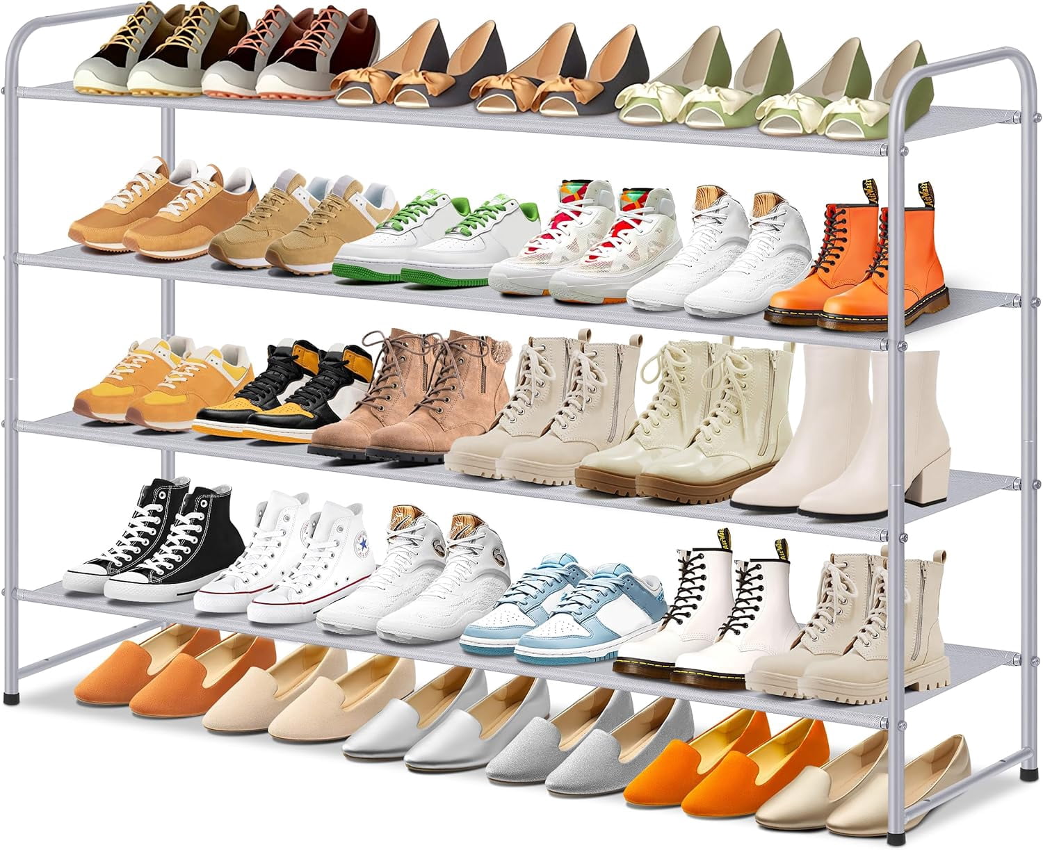 Long 2-Tier Shoe Organizer for Closet, Stackable Wide Shoe Rack Holds ...