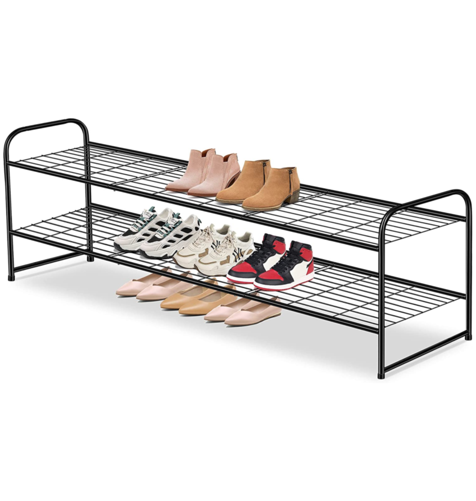 Long 2 Tier Shoe Rack for Closet Metal Wide Stackable Shoe Storage