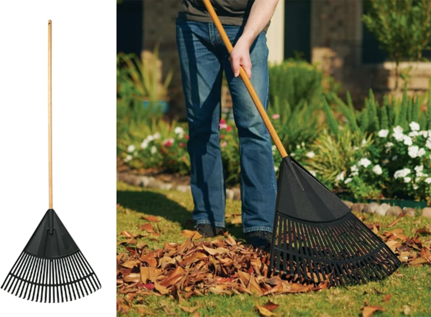 Long 26 Tine Heavy Duty Straight Leaf Rake Hardwood Handle ...