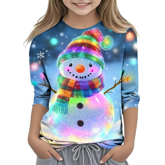 Long 3/4 Length Sleeve T Shirts for Kids Girl Boy Fall Winter Crew Neck Graphic Happy Vacation Christmas Casual Thermal Tops Shirt Child 2025 Clothes Fashion