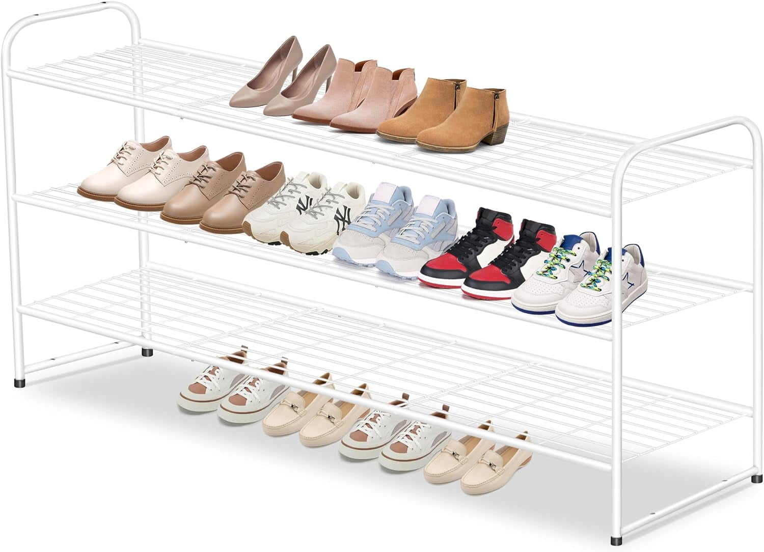 Long 3 Tier Metal Shoe Rack for Closet Wide Stackable Shoe Storage