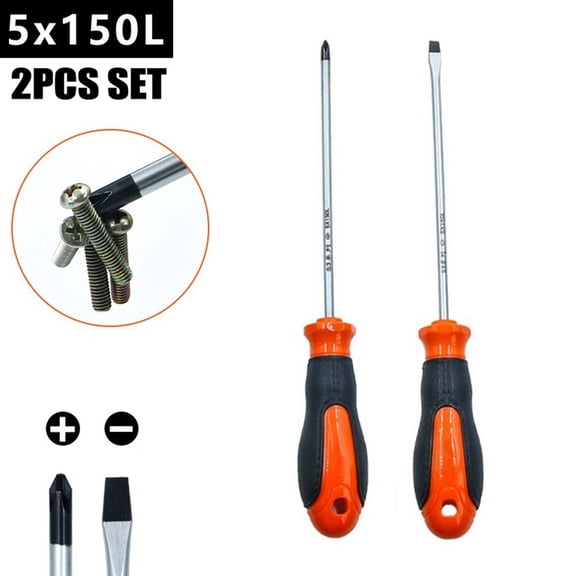 Long 6 Inch Slotted Cross Screwdriver Magnetic Screwdriver With Rubber Handle 2Pcs Set Fangkenuo