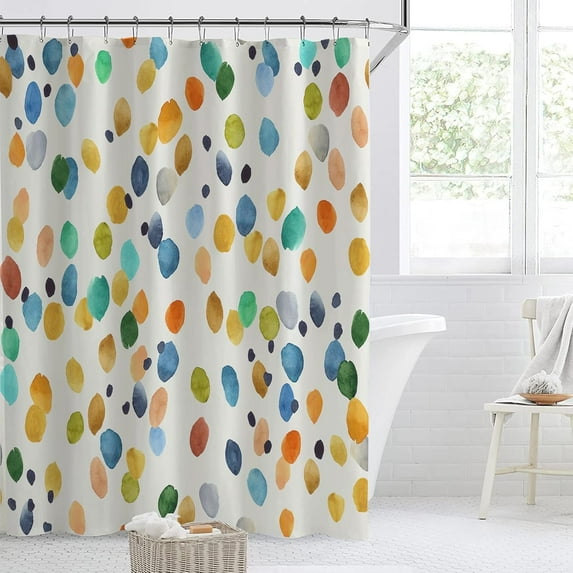 Long 72"x84" Abstract Bright Watercolor Colorful Spots Shower Curtain Set with Hooks,Abstract Ivory Color Background Bathroom Curtain,Waterproof Washable Fabric for Bathroom Decor