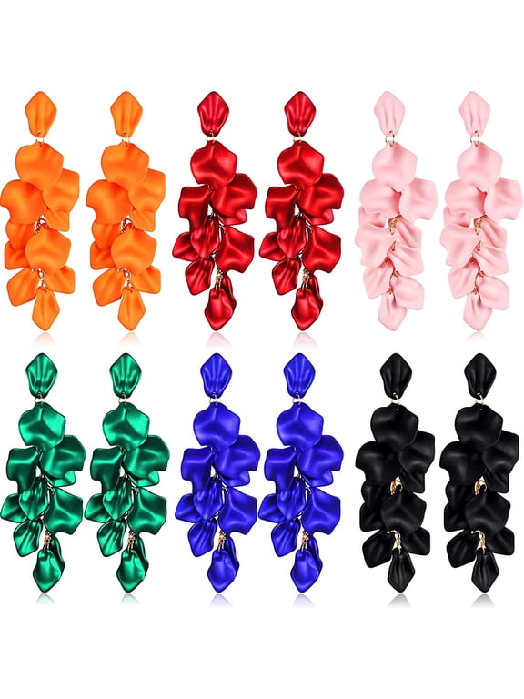 Long Acrylic Rose Petal Earrings Dangle Exaggerated Flower Earrings Drop Statement Floral Tassel Earrings for Women