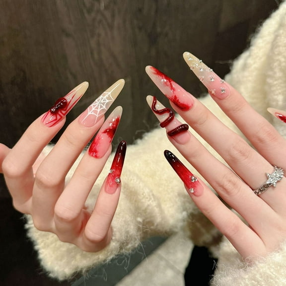 Long Advanced New Chinese Style Red Manicure
