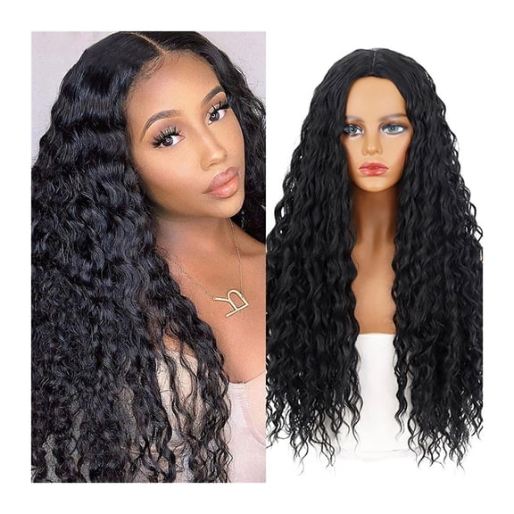 Long Afro Kinky Curly Wigs for Black Women Natural Black Synthetic Middle Part Wigs 28" Glueles Heat Resistance Synthetic Fibre Wigs for Daily Use