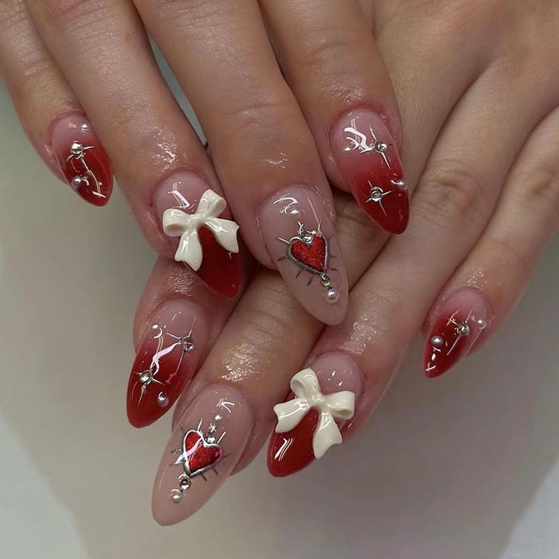 Long Almond Nail Pure Love Sweet Bow Classic Versatile Gentle Removable Wear Nail Fake Nail Pieces