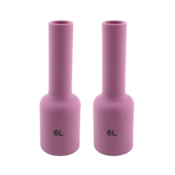Long Alumina Nozzle Cups for TIG Welding Torches Series 17/18/26 with Gas Lens Set-Up - Model: 54N16L - #6 (3/8") - (2 PACK)