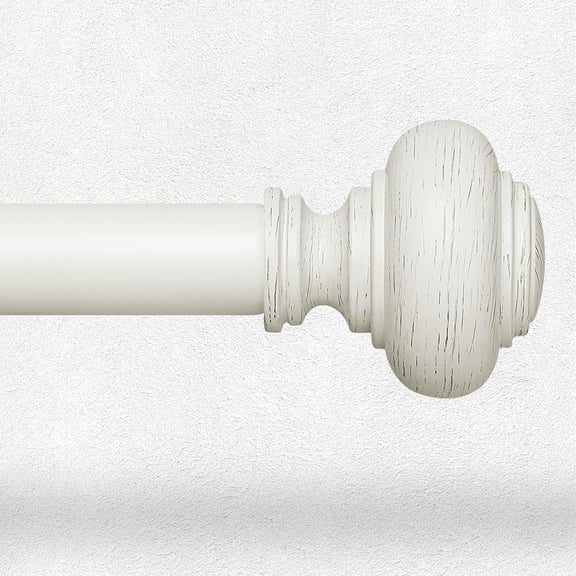 Long Antique White Curtain Rods for Windows 72 to 144 Inch, Decorative Heavy Duty Single-Side Adjustable 1'' Diameter Off White Drapery Rod, Vintage Rustic Metal Curtain Pole for Farmhouse