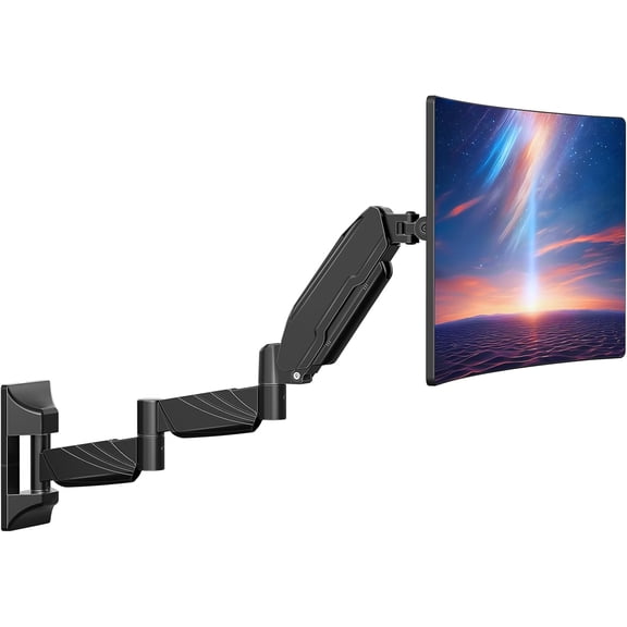 Long Arm Monitor Wall Mount for Max 32 inch Computer Screen, Extra Long Adjustable Single Wall Mount Monitor Arm, Full Motion Vesa Wall Bracket 100x100, Hold up to 17.6lbs, Black