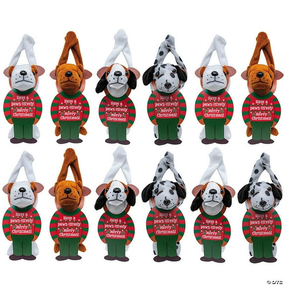 Long-Arm Stuffed Dog Christmas Handouts with Card for 12