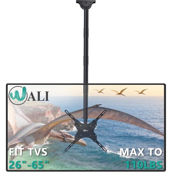 Long Arm TV Ceiling Mount, Fits Most LED, LCD, OLED and Plasma Flat Screen Display 26 to 65 Inch, up to 110 Lbs, Height Extension up to 58 Inch, Mounting Holes up to 400x400mm (CM2665XL), Black
