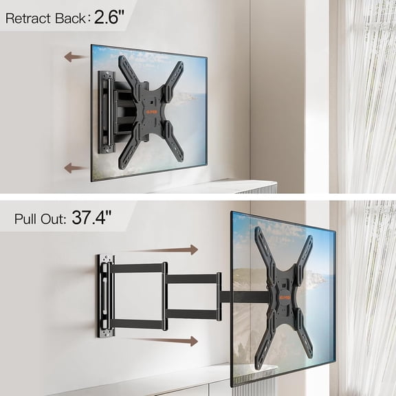 Long Arm TV Wall Mount for Most 26-65 Inch TVs, 37.4 Inch Long Extension TV Mount Swivel and Tilt, Max VESA 400x400mm, Full Motion Wall Mount tv Bracket Holds up to 77 lbs.