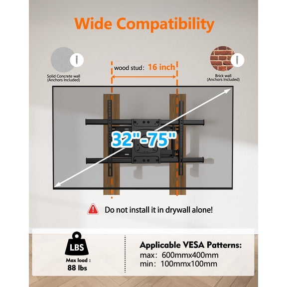 Long Arm TV Wall Mount with 25.6 inch Extension