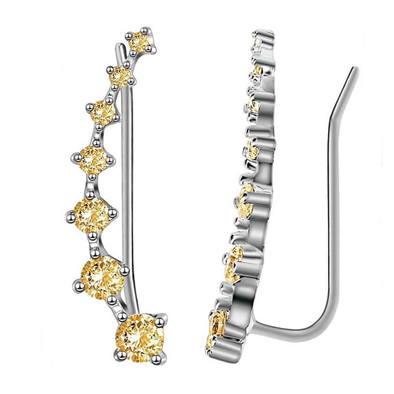 Long Bar Ear Cuff Climber CZ Stud Earrings Silver Rose Gold -2023, G7X8