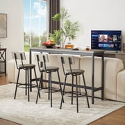 63" Long Bar Table Set with 3 PU Upholstered Bar Stools, Rustic Gray & Black for Kitchen Living Room