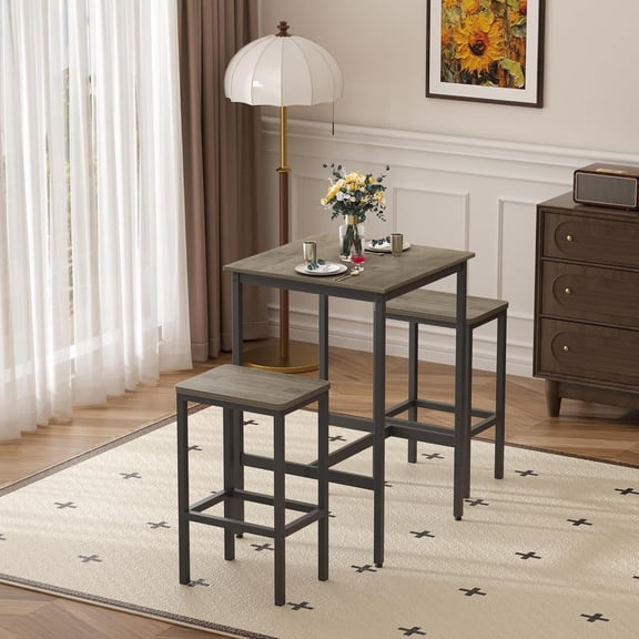 Long Bar Table Set with Bar Stools, Dining Table and Chair Sets, Industrial Tall Coffee Table and Back Chair for Kitchen, Living Room, Party Room, Pub, Rustic Gray