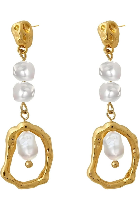 Long Baroque Pearl Drop Earrings Gold Statement Real Pearls Dangle Earrings for Women
