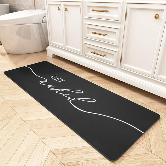 Long Bath Mat Rug-Super Absorbent Quick Dry Get Naked Bath Mats for Bathroom Floor Non Slip-Bathroom Mats with Rubber Backing Thin Bathroom Runner 20" x 48", Black