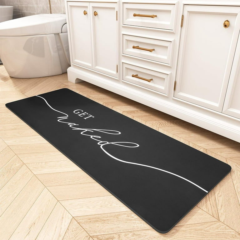 Long Bath Mat Rug-Super Absorbent Quick Dry Get Naked Bath Mats for Bathroom  Floor Non Slip-Bathroom Mats with Rubber Backing Thin Bathroom Runner 20 x  48, Black 