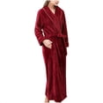 thumbnail image 1 of Long Bath Robe for Womens, Unisex Soft Fleece Bathrobes Nightgown, Ladies Pajamas Winter Warm Robes Housecoat with Pockets Wine XL, 1 of 5