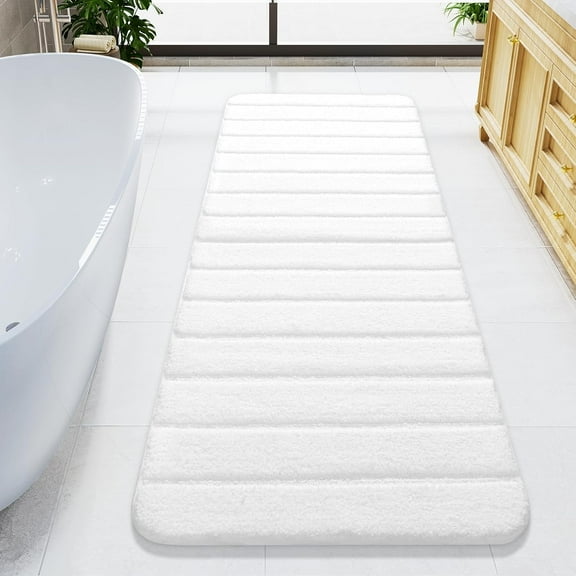 Long Bathroom Rugs Runner, 24" x 60" Large Bath Rug Non Slip Washable, Absorbent Microfiber Bath Mat Luxury Soft, Cozy Bathroom Runner Rug for Shower Quick Dry, White