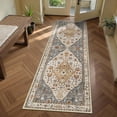 thumbnail image 1 of Long Bathroom Rugs Runner, 2x6 Hallway Runner Rug, Oriental Machine Washable Soft Non Slip Non Shedding Low Pile Printed Indoor Throw Carpet Runner for Entryway Bathroom Laundry, Gold, 1 of 8