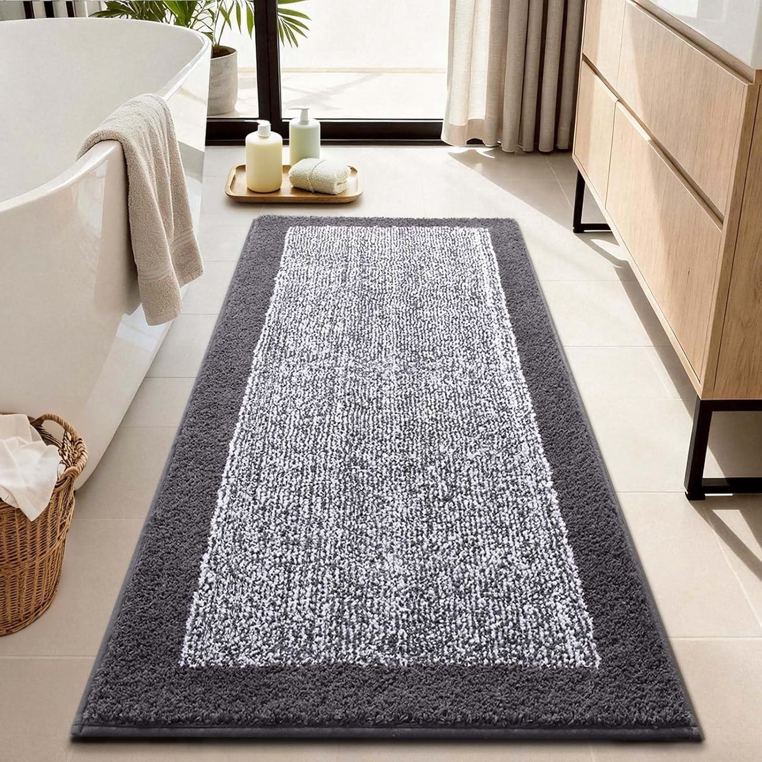Long 2x4 Ft (48''x24'') Runner Rug for Bathroom,Non Slip Washable Large Kitchen Rugs Bath Rugs, Soft Absorbent Quick Dry Mats Shower, Hallway,Laundry, Tub(Grey)